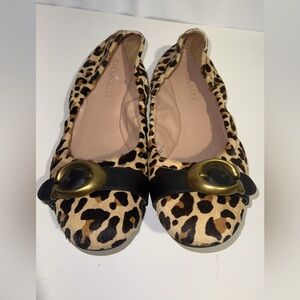 Sz 7B WOMENS COACH STANTON LEOPARD PRINT BALLET FLATS GOLD HARDWARE
